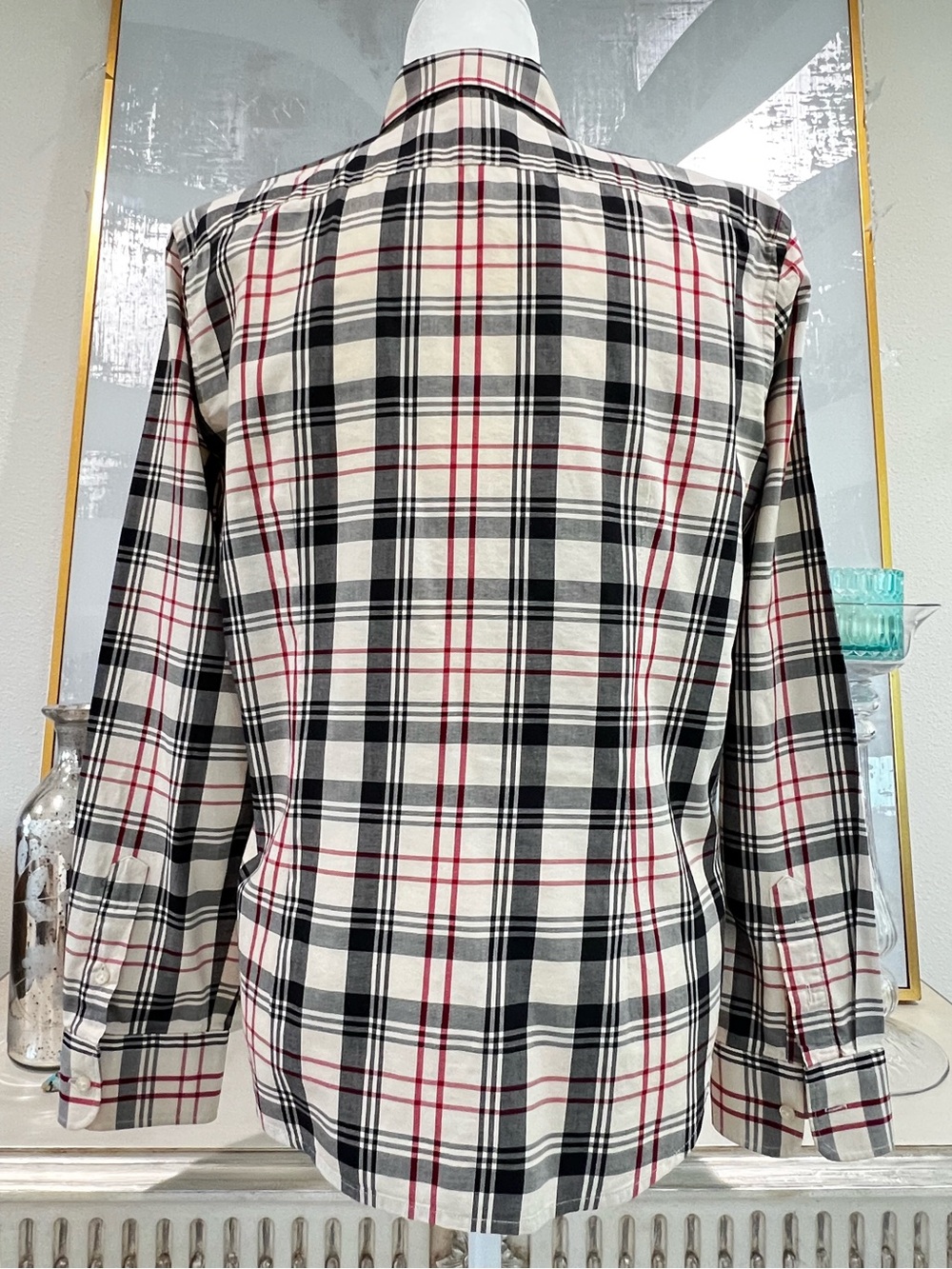 Ralph Lauren Plaid Ruffle Front Button-Up Shirt - Cream/Black/Red - Picture 6 of 12